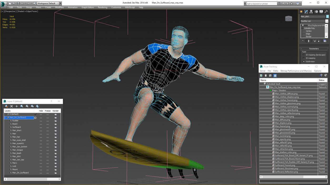 3D Man On Surfboard