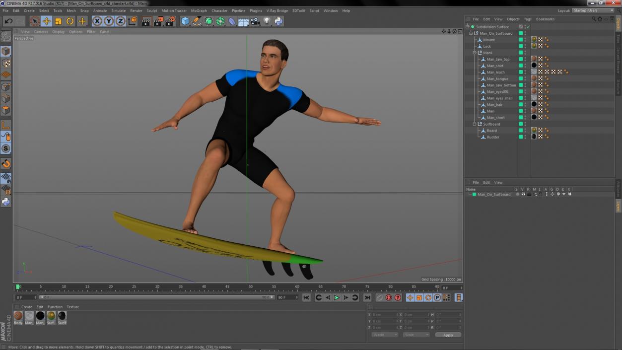 3D Man On Surfboard