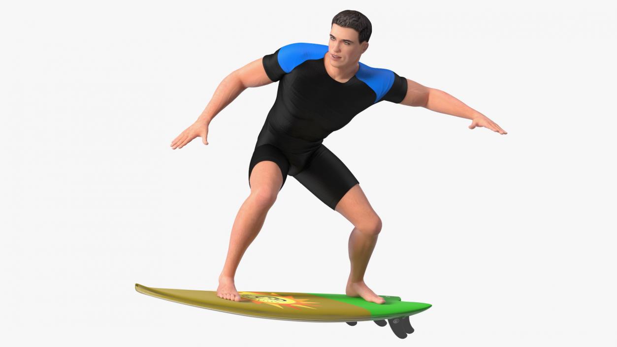 3D Man On Surfboard