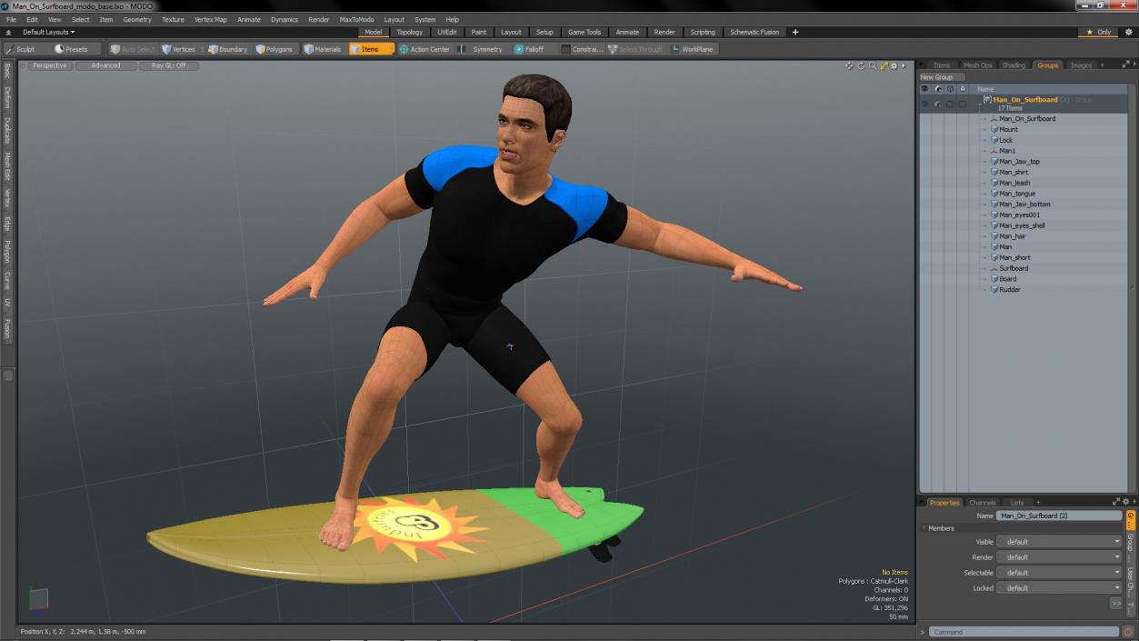 3D Man On Surfboard