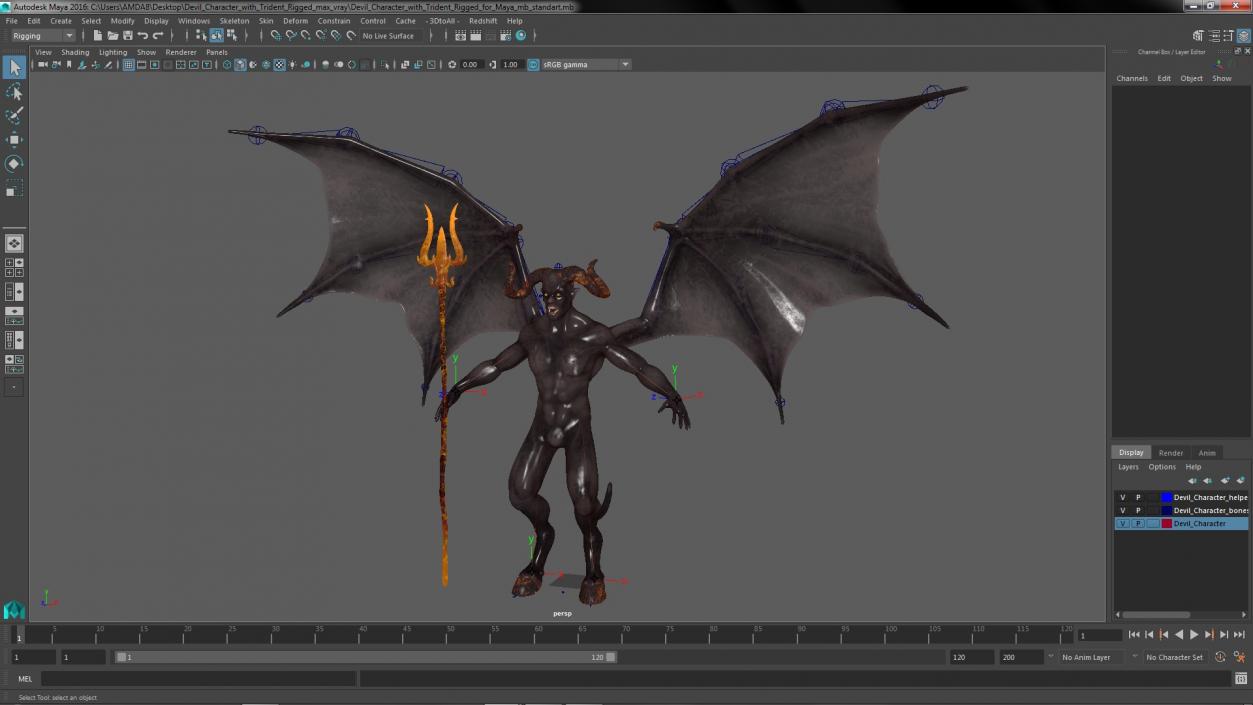 Devil Character with Trident Rigged for Maya 3D model