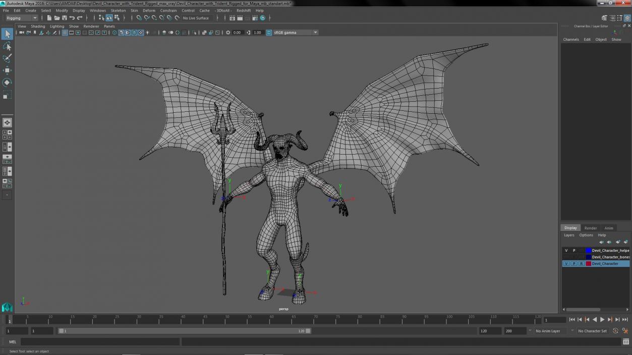 Devil Character with Trident Rigged for Maya 3D model