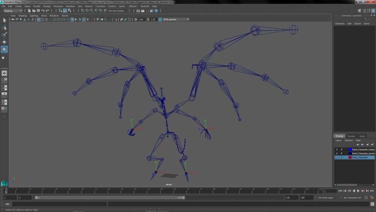 Devil Character with Trident Rigged for Maya 3D model