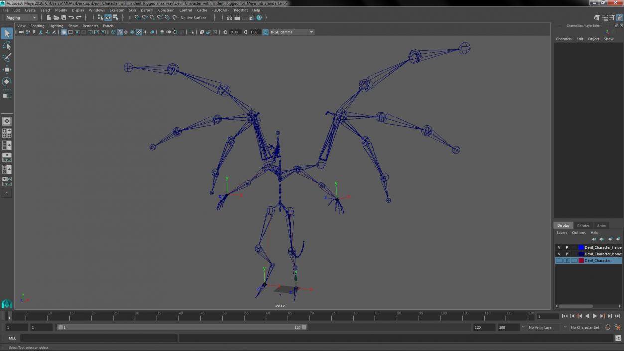 Devil Character with Trident Rigged for Maya 3D model