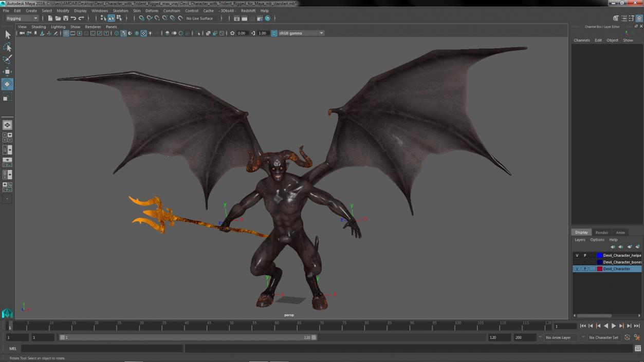 Devil Character with Trident Rigged for Maya 3D model