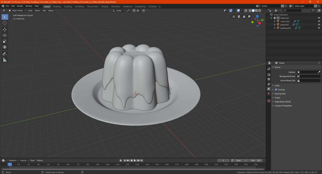 3D Milky Jelly Pudding on Plate model