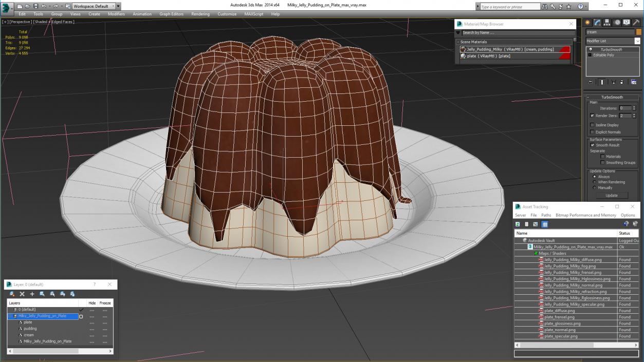 3D Milky Jelly Pudding on Plate model