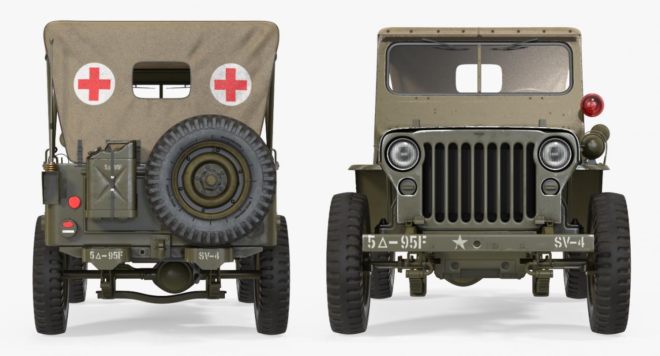 3D model Jeep Willys 1944 Convertible Ambulance Rigged