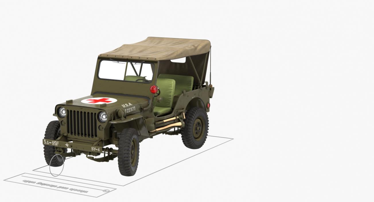 3D model Jeep Willys 1944 Convertible Ambulance Rigged