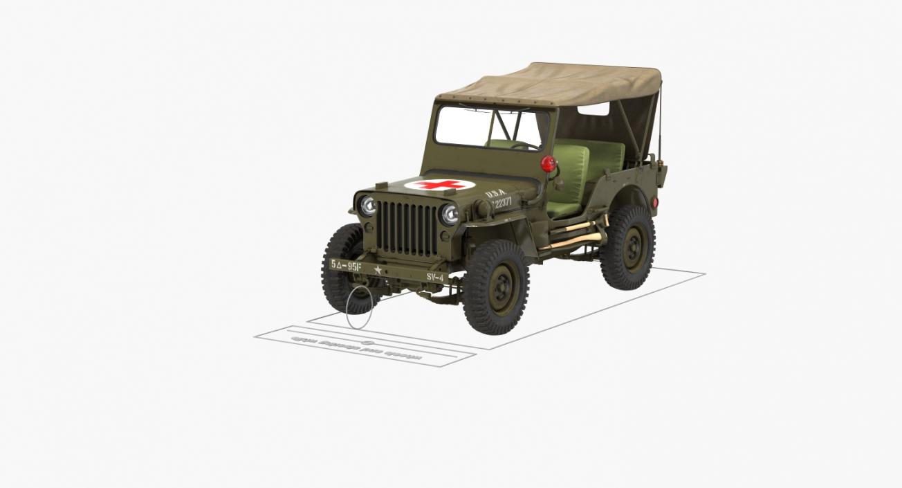 3D model Jeep Willys 1944 Convertible Ambulance Rigged