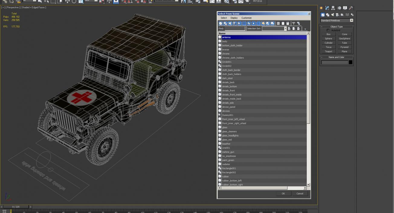 3D model Jeep Willys 1944 Convertible Ambulance Rigged