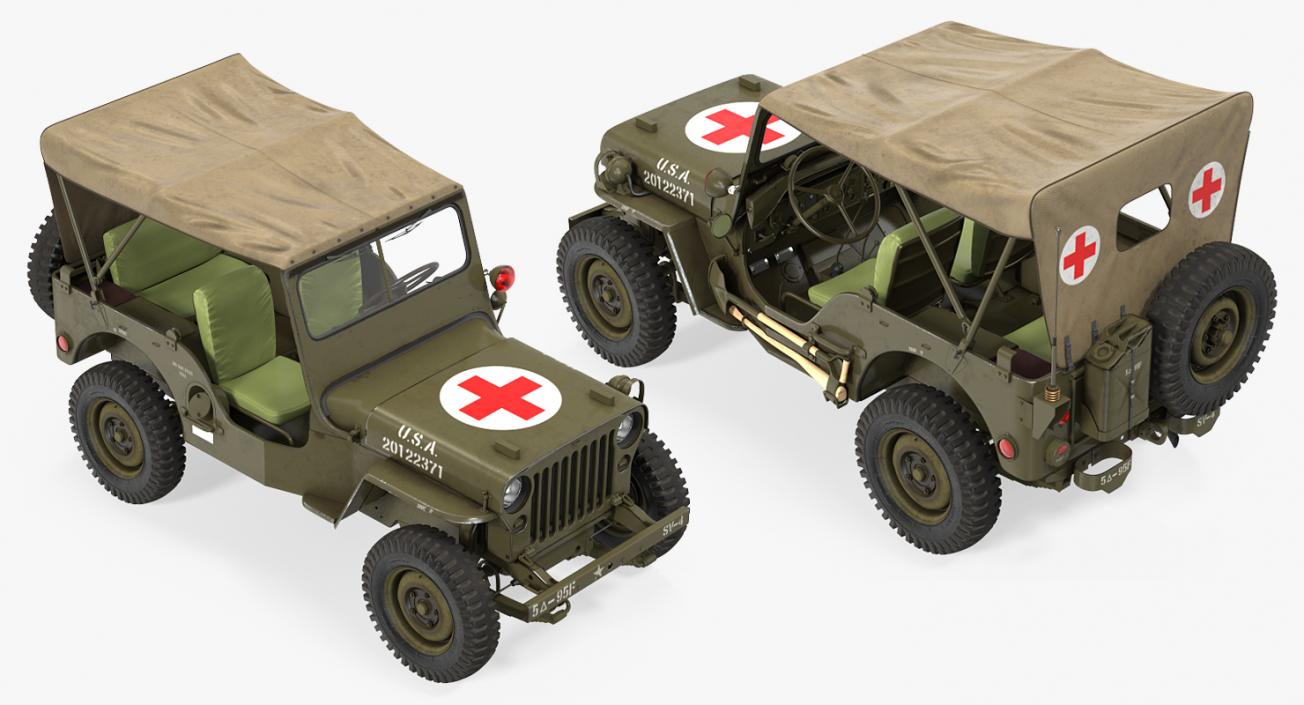 3D model Jeep Willys 1944 Convertible Ambulance Rigged