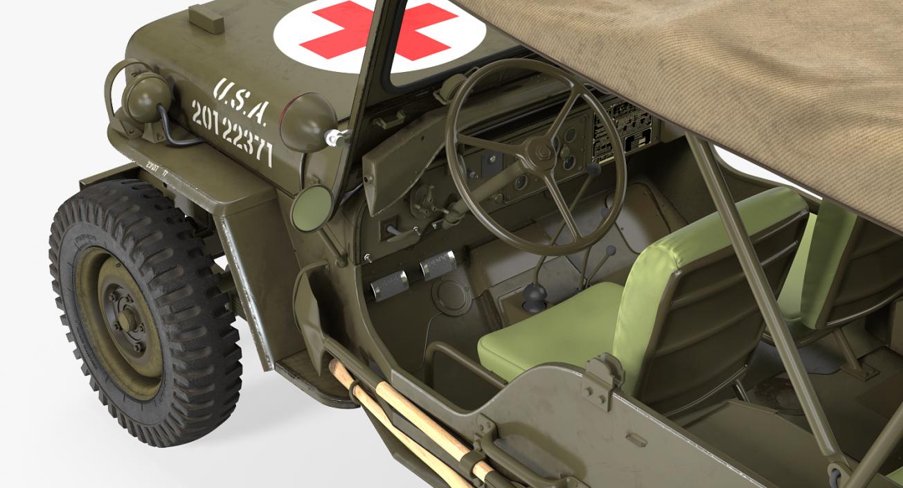 3D model Jeep Willys 1944 Convertible Ambulance Rigged