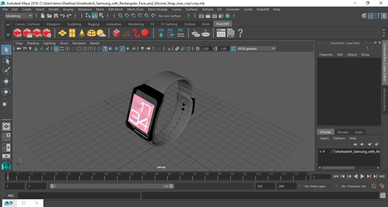 Smartwatch Samsung with Rectangular Face and Silicone Strap 3D model