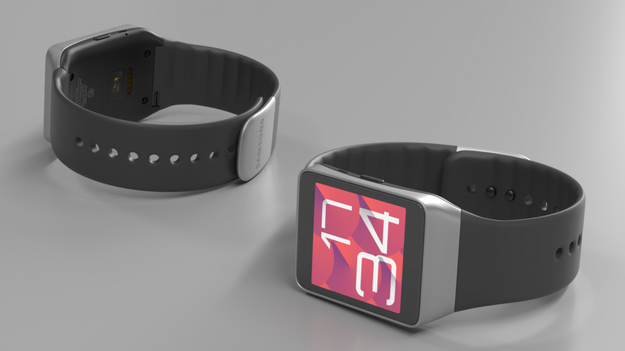 Smartwatch Samsung with Rectangular Face and Silicone Strap 3D model