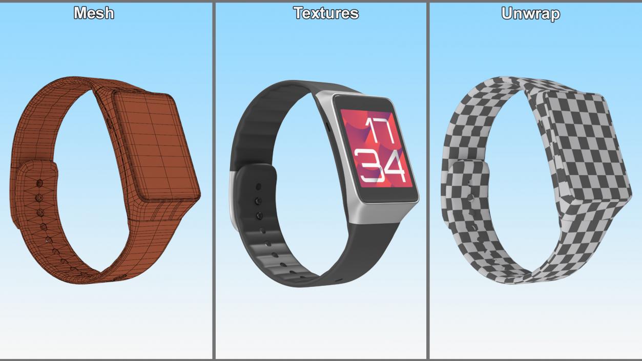 Smartwatch Samsung with Rectangular Face and Silicone Strap 3D model