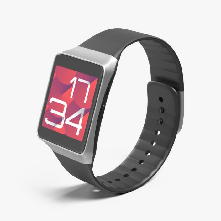 Smartwatch Samsung with Rectangular Face and Silicone Strap 3D model