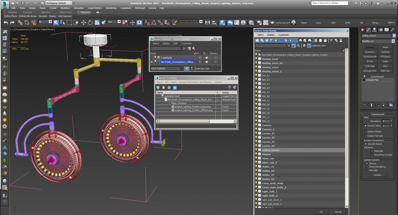 3D model Berchtold Chromophare Ceiling Mount Surgical Lighting System