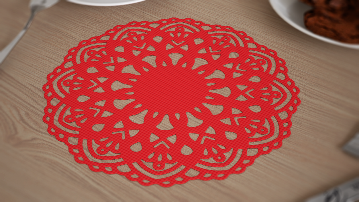 3D Round Paper Lace Doily Red