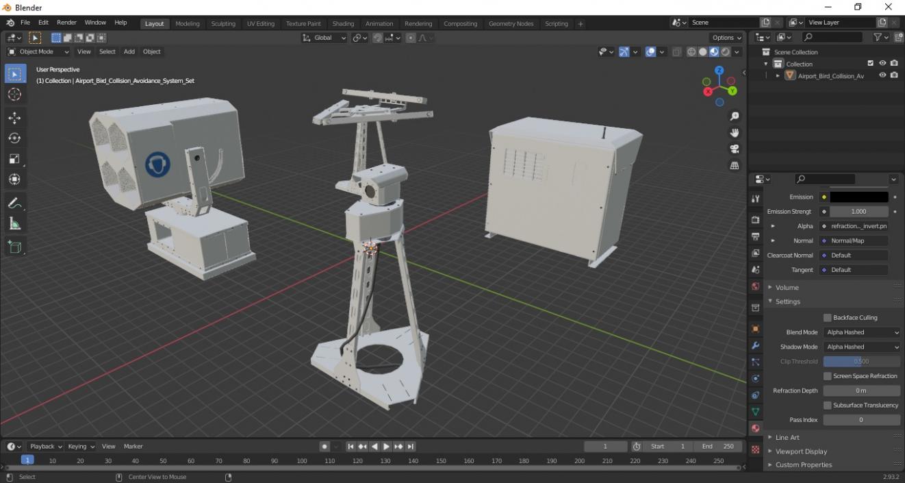 3D Airport Bird Collision Avoidance System Set model