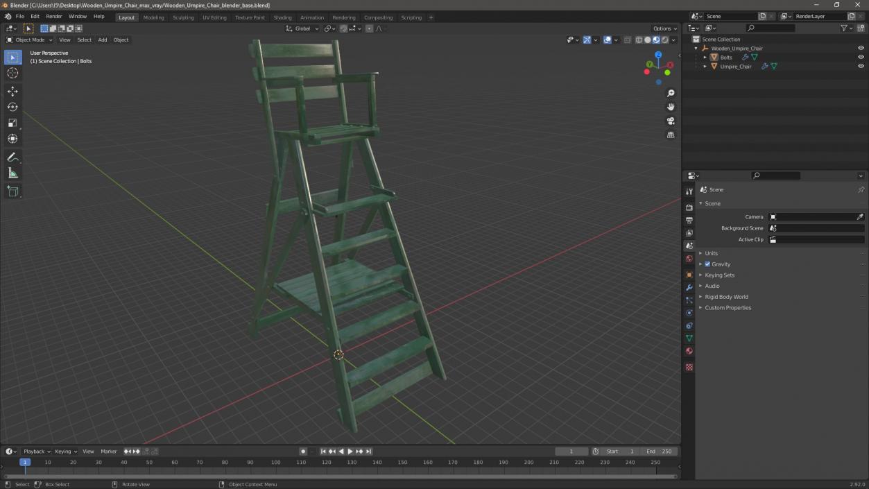 Wooden Umpire Chair 3D model