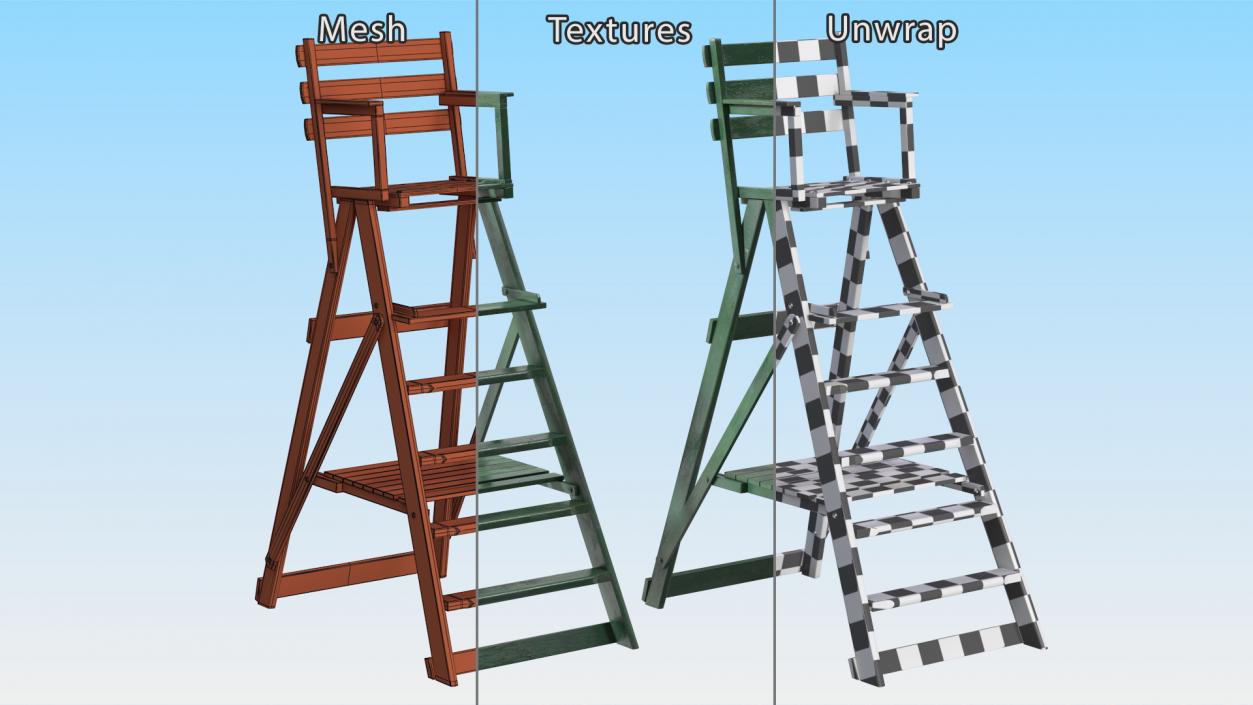 Wooden Umpire Chair 3D model