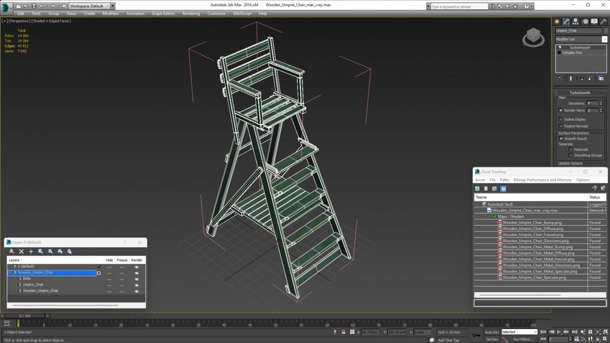 Wooden Umpire Chair 3D model