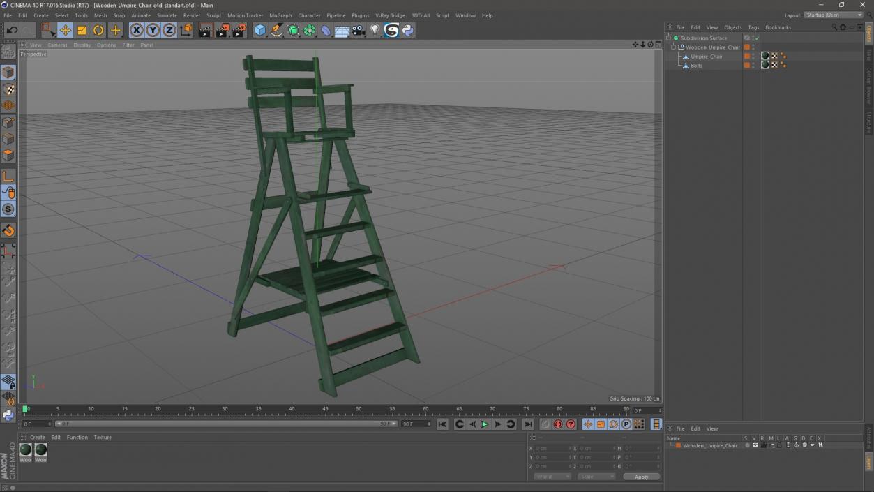 Wooden Umpire Chair 3D model