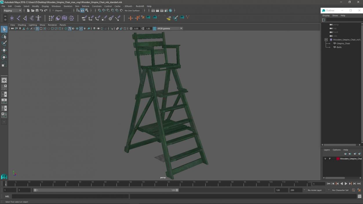 Wooden Umpire Chair 3D model