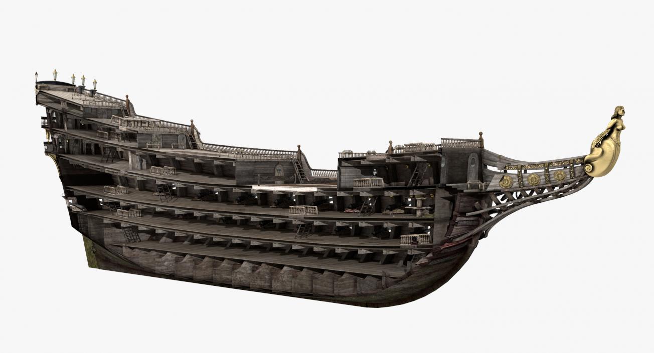 3D Galeon Old Historical Sail Ship