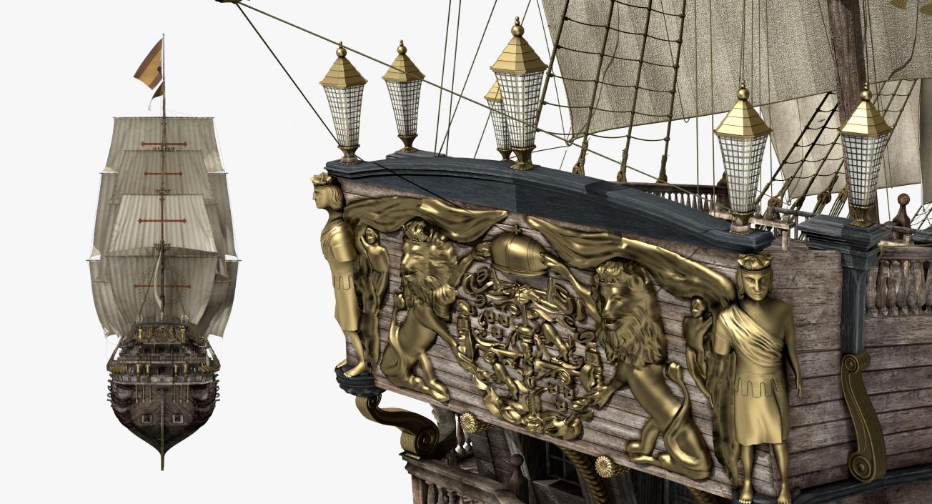 3D Galeon Old Historical Sail Ship