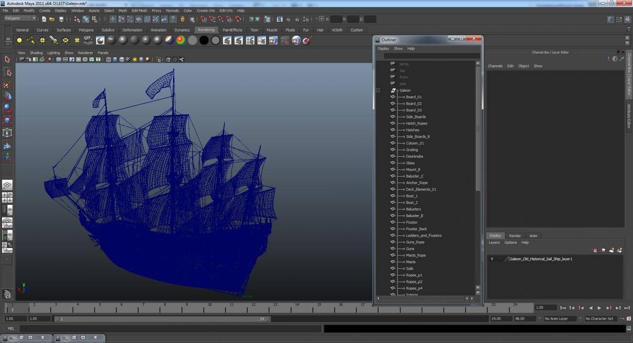 3D Galeon Old Historical Sail Ship