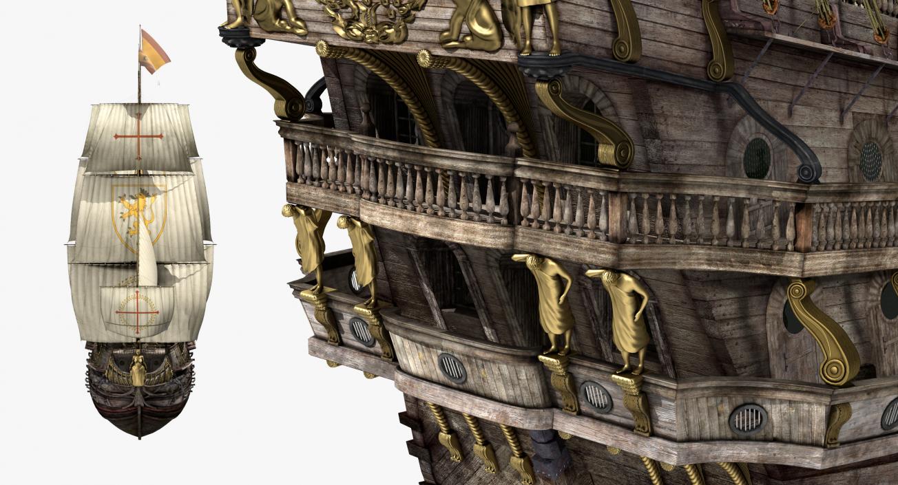 3D Galeon Old Historical Sail Ship