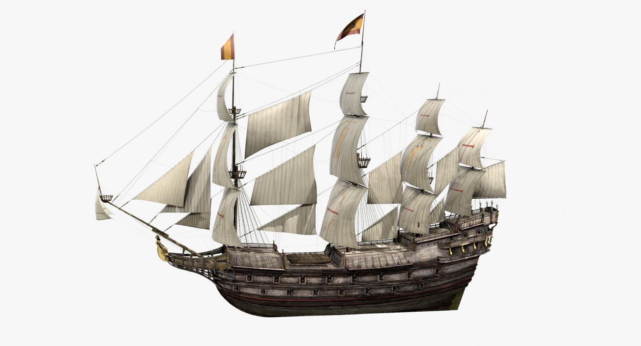 3D Galeon Old Historical Sail Ship