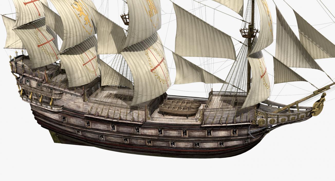 3D Galeon Old Historical Sail Ship