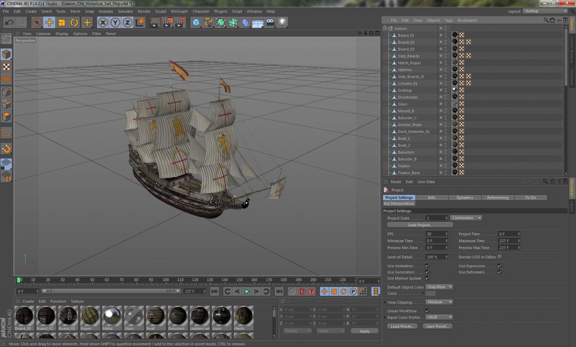 3D Galeon Old Historical Sail Ship