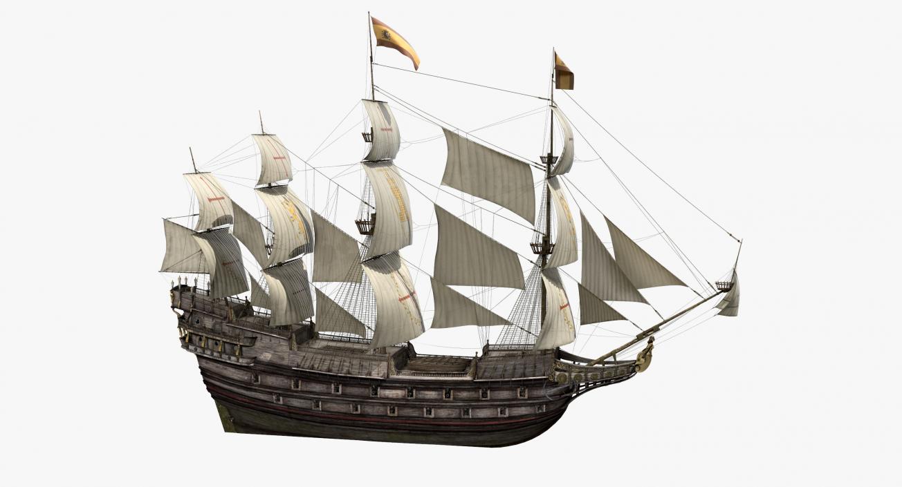 3D Galeon Old Historical Sail Ship