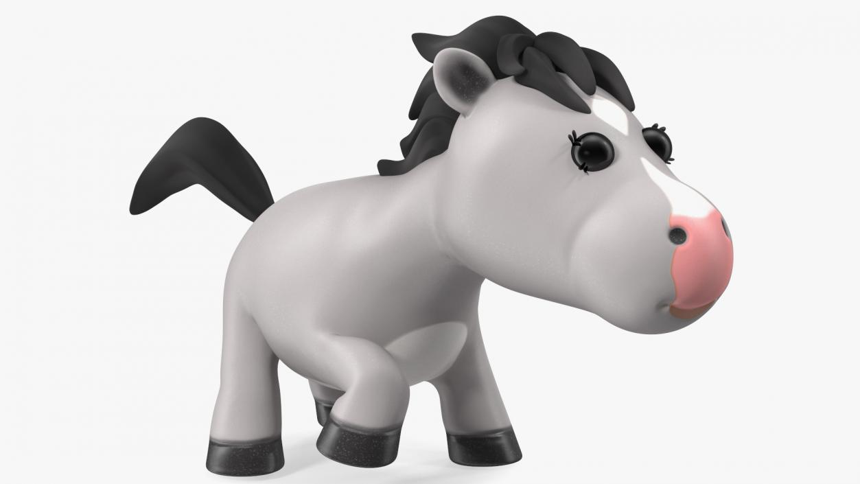 Cartoon White Horse Walking Pose 3D