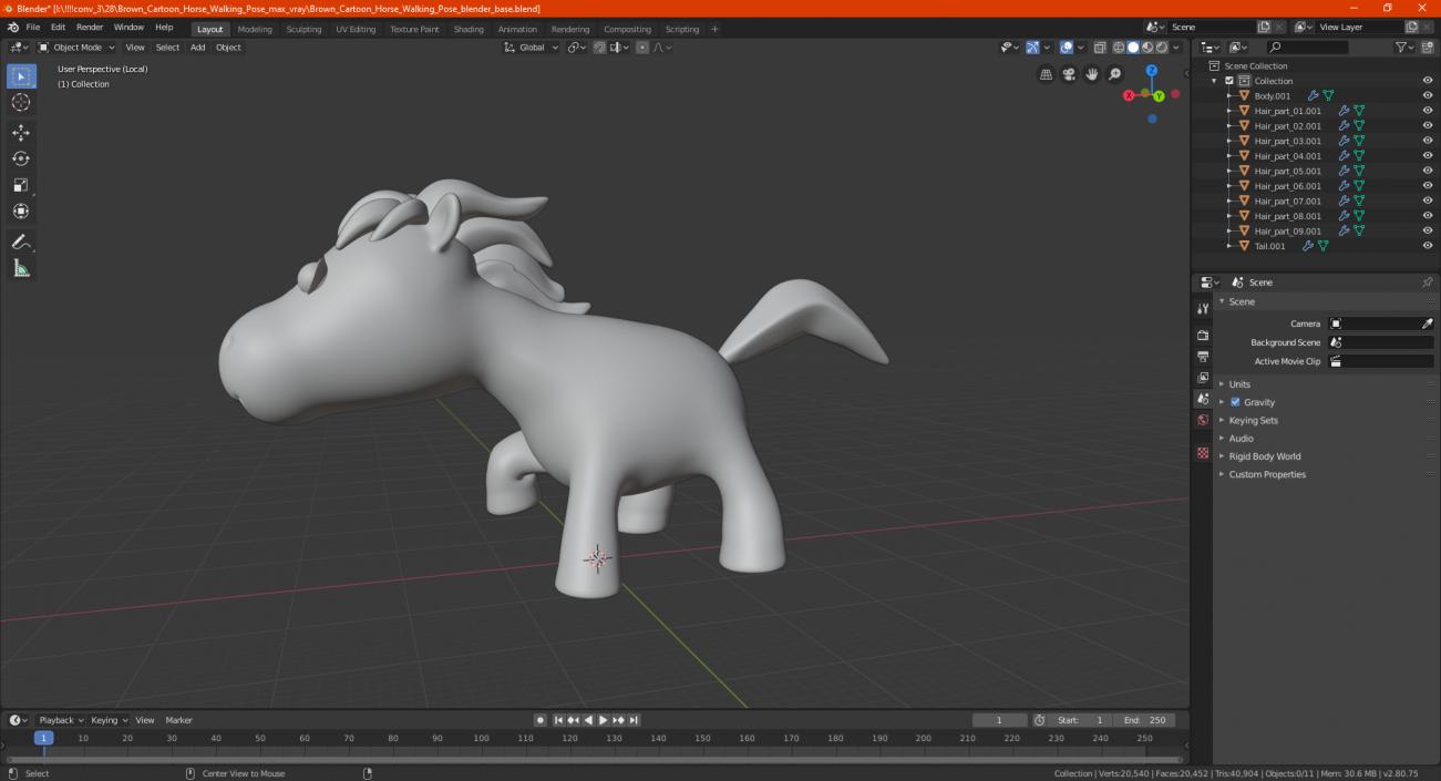 Cartoon White Horse Walking Pose 3D