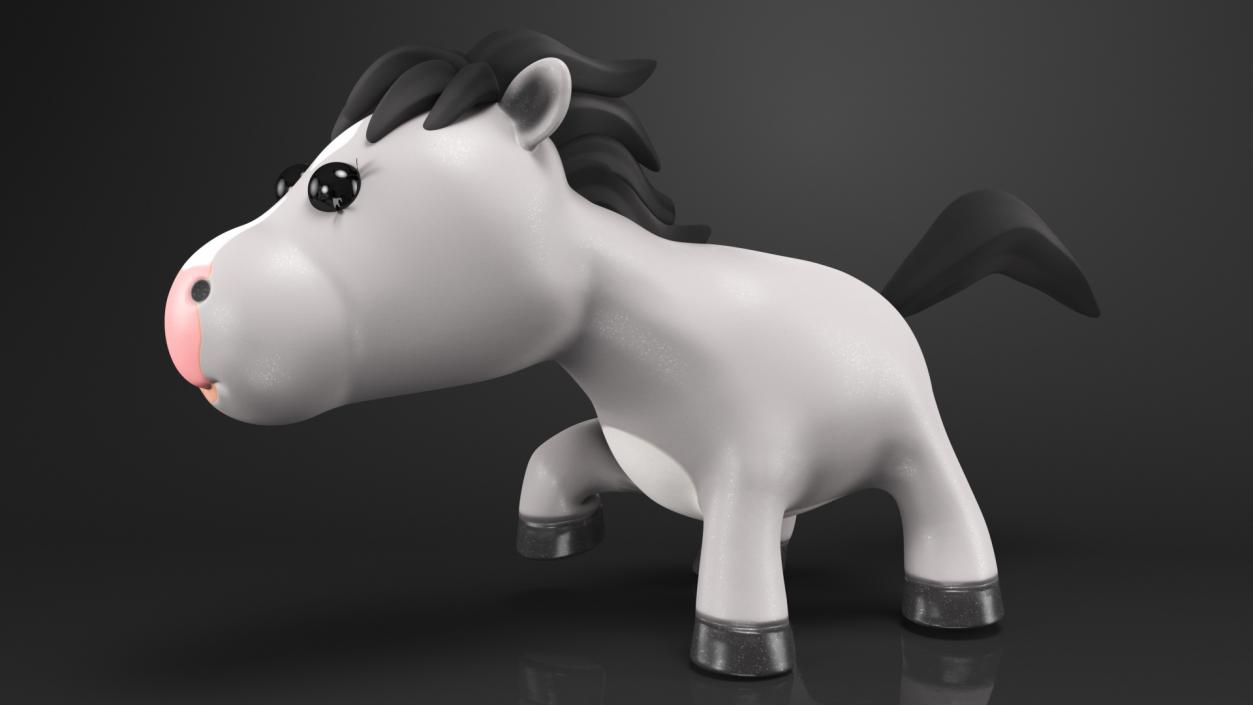 Cartoon White Horse Walking Pose 3D