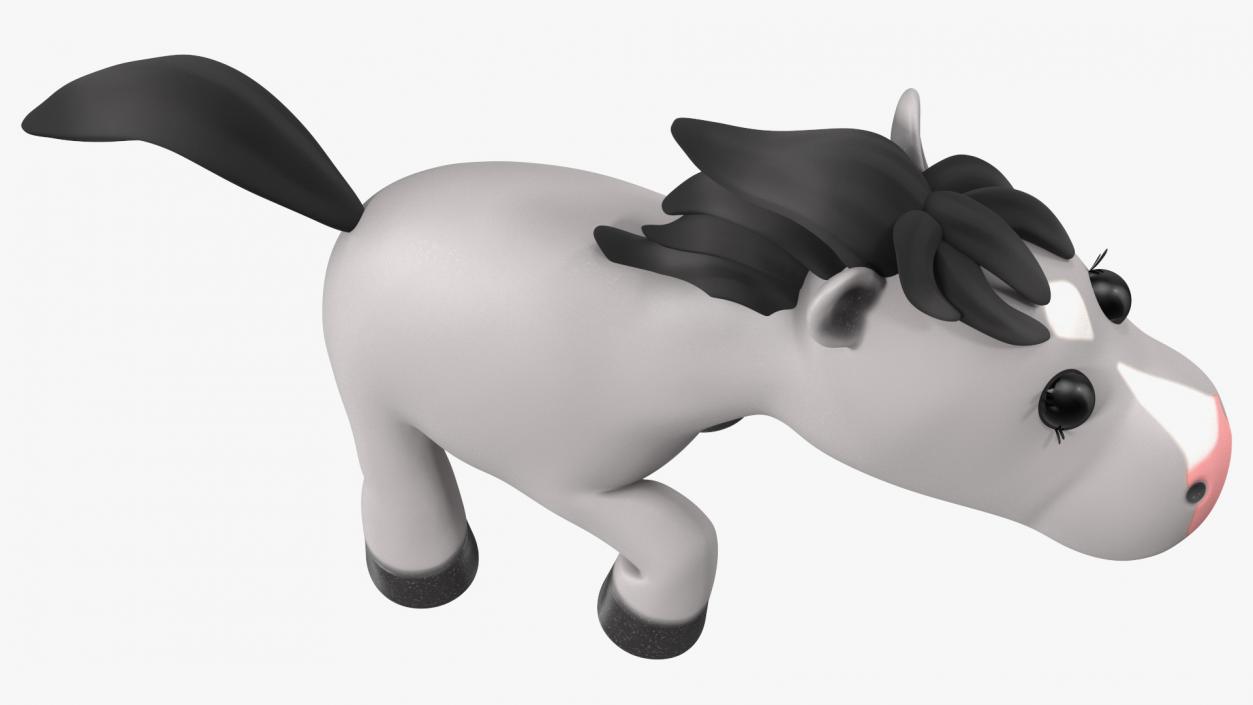 Cartoon White Horse Walking Pose 3D