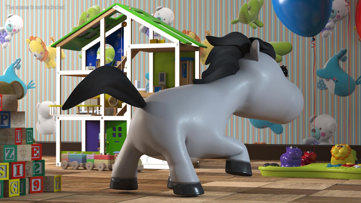 Cartoon White Horse Walking Pose 3D