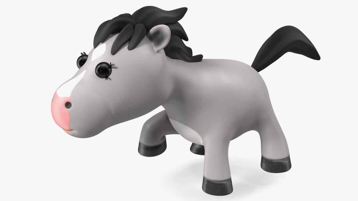 Cartoon White Horse Walking Pose 3D