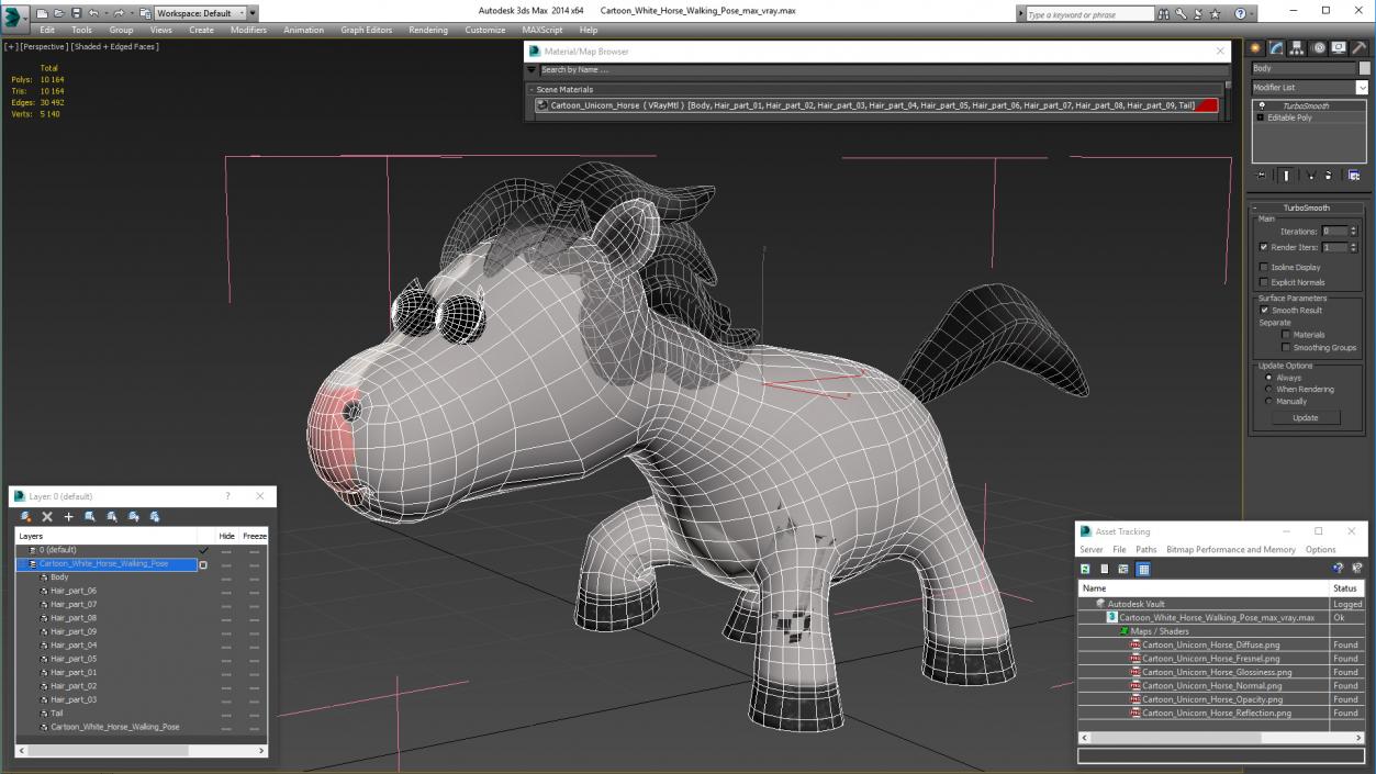 Cartoon White Horse Walking Pose 3D