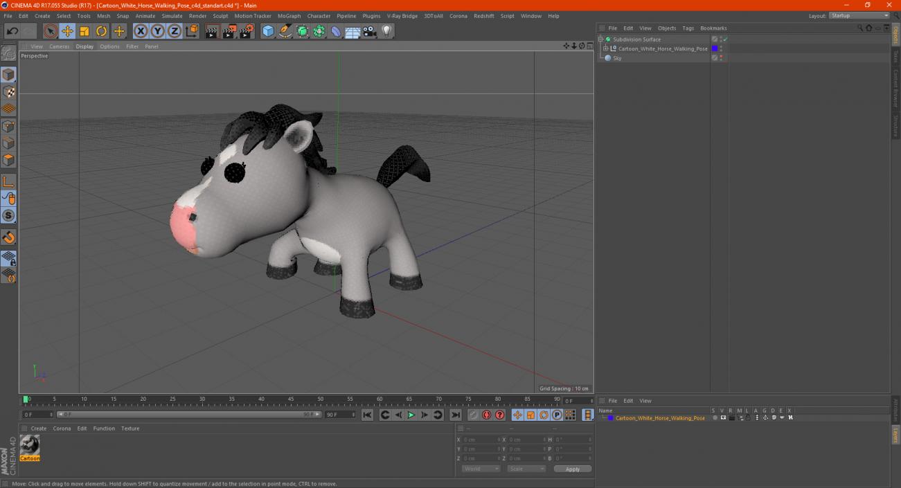 Cartoon White Horse Walking Pose 3D