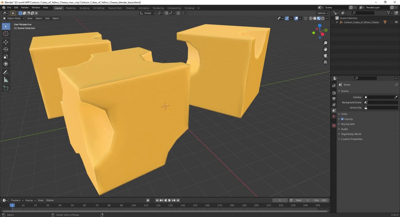 3D model Cartoon Cubes of Yellow Cheese