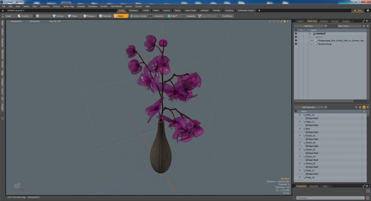 3D model Phalaenopsis Pink Orchid Stem in Ceramic Vase