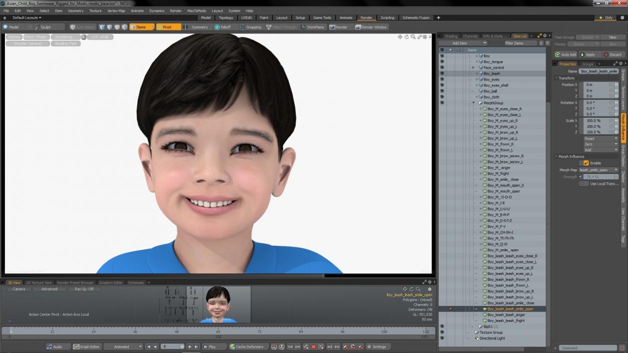 3D model Asian Child Boy Swimwear Rigged for Modo