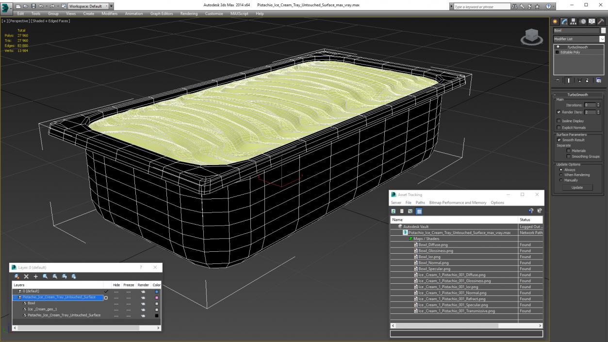 Pistachio Ice Cream Tray Untouched Surface 3D