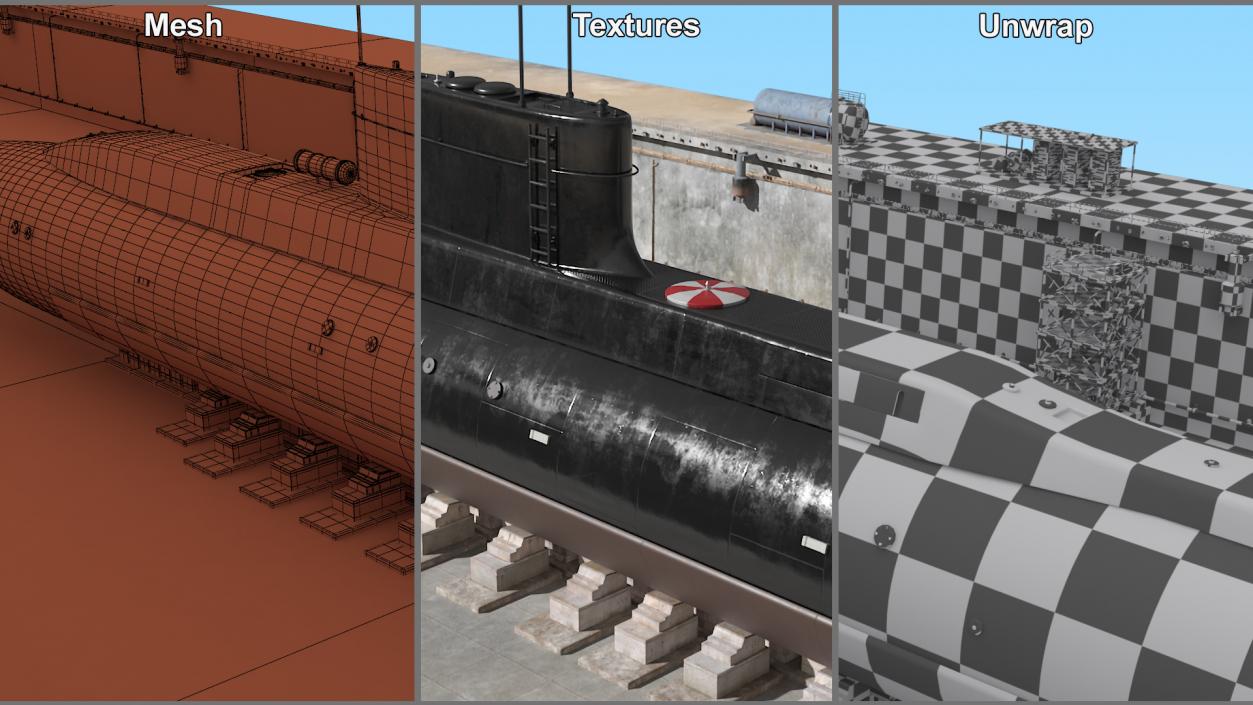 3D model Iranian Fateh Submarine in Dry Dock